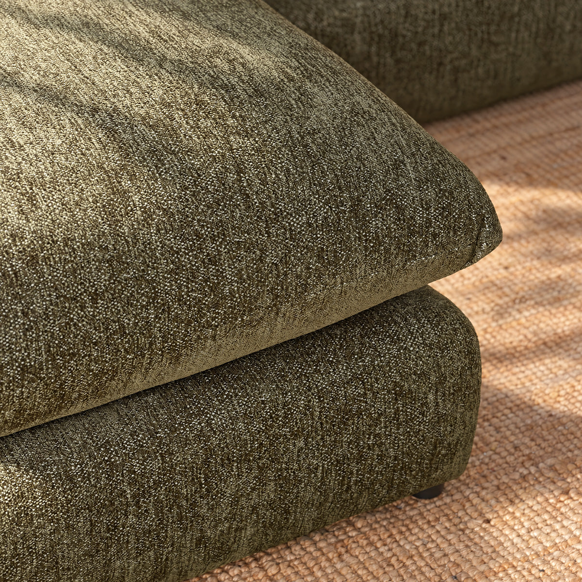 LEOPOLD - Canapé modulable 3 places tissu chenille chiné vert - méridienne gauche