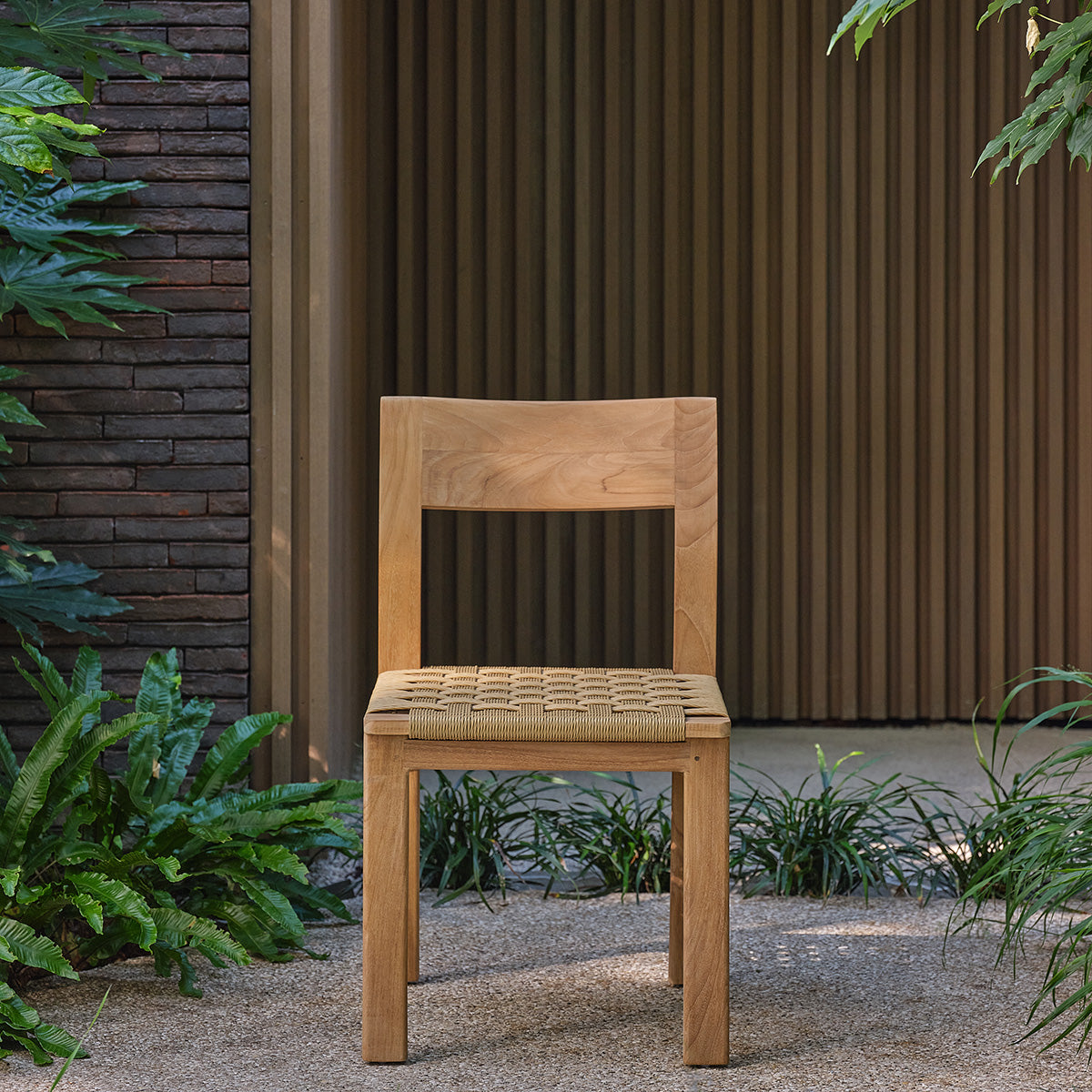 PIANA - Chaise de jardin en teck massif et rotin