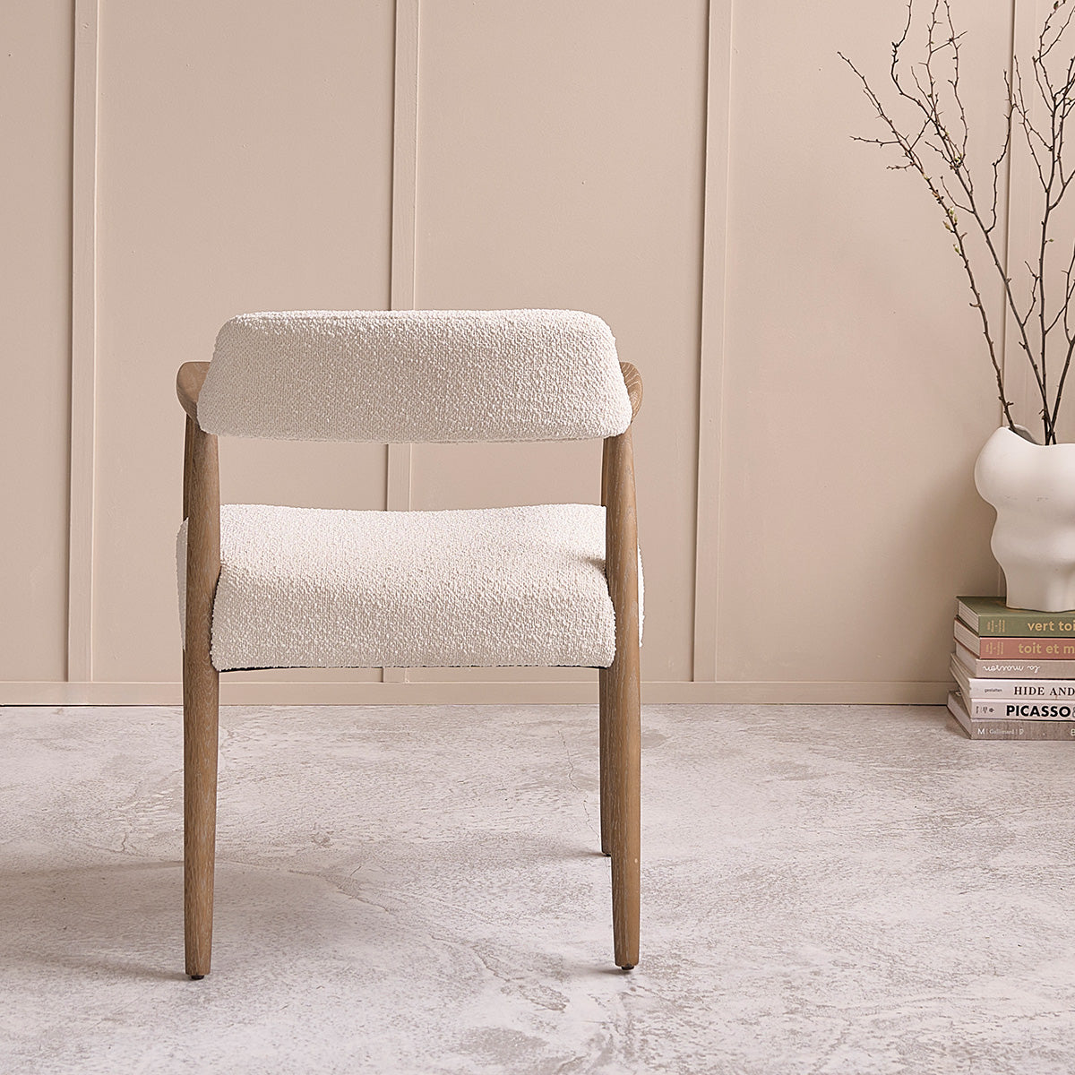 LUISA - Chaise en chêne massif et tissu bouclette