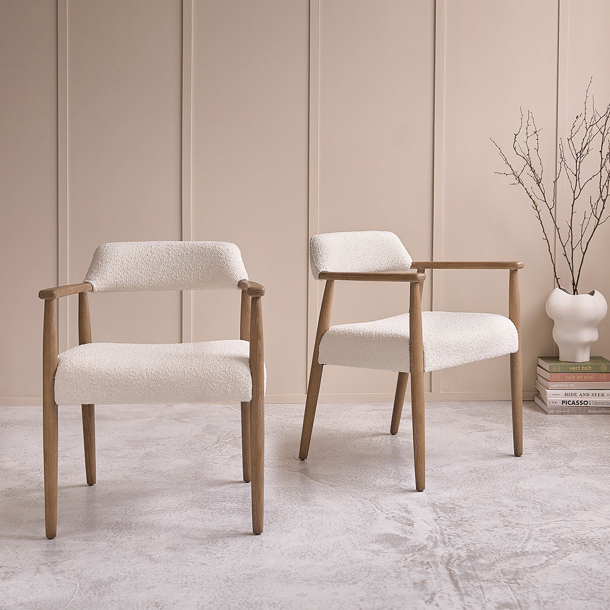 LUISA - Chaise en chêne massif et tissu bouclette
