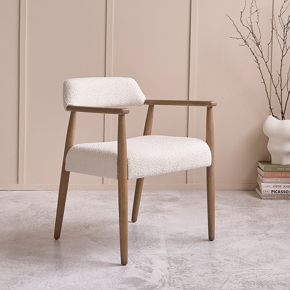 LUISA - Chaise en chêne massif et tissu bouclette