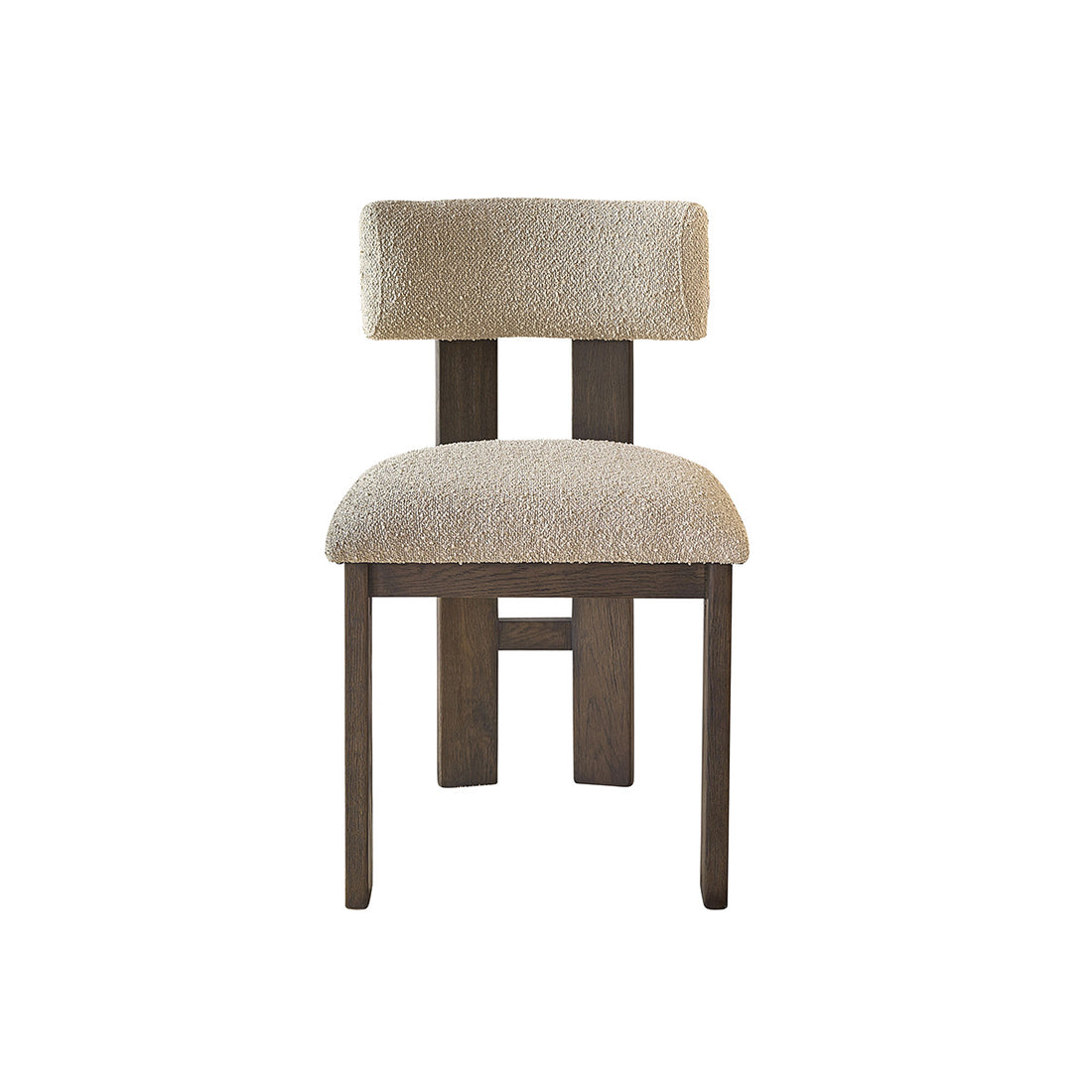 NOÉ - Chaise en chêne massif marron et tissu bouclette beige