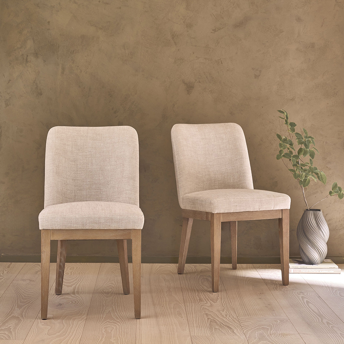 MARGOT - Lot de 2 chaises en chêne massif et tissu lin