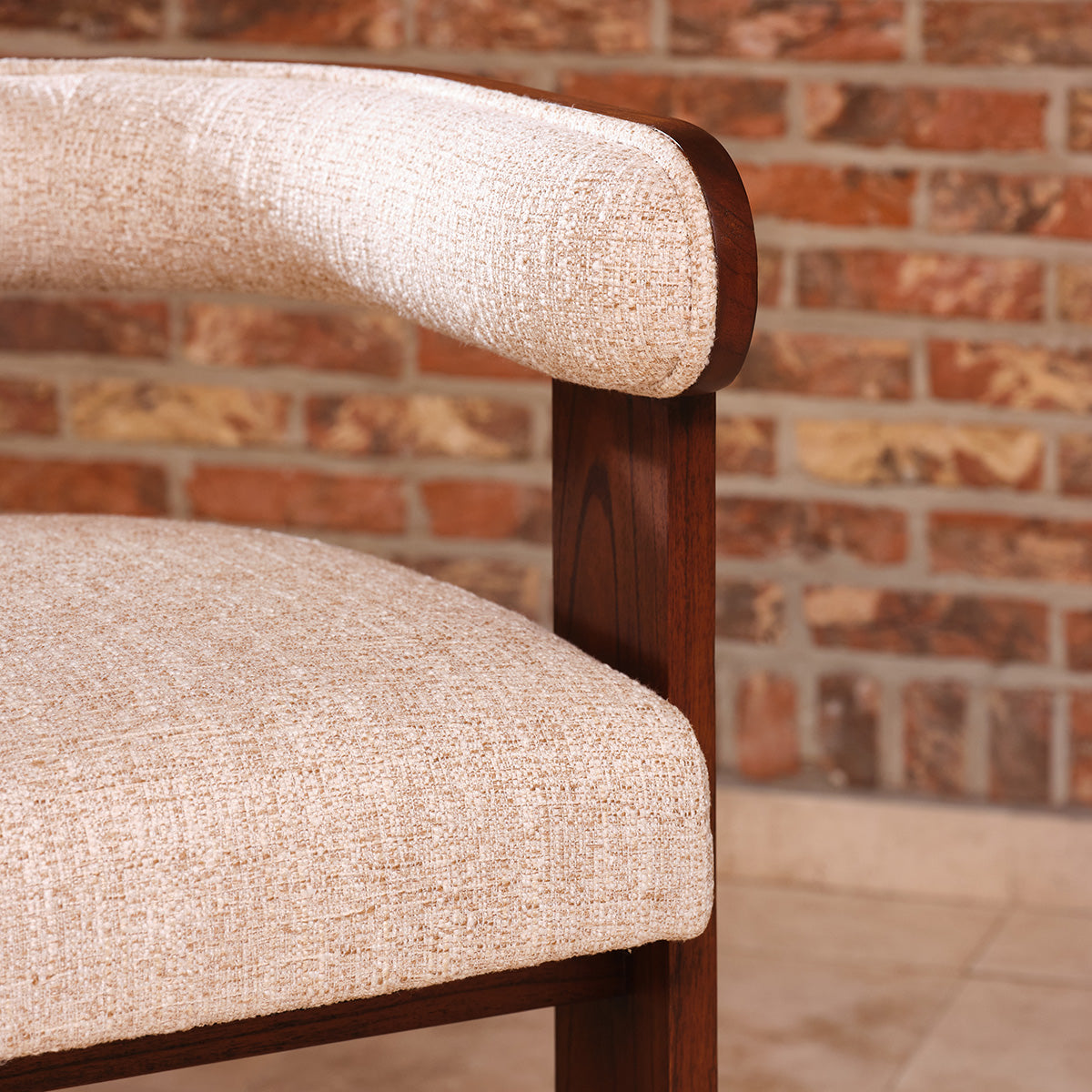 ARCHIBALD - Chaise en mindi massif et bouclette écrue