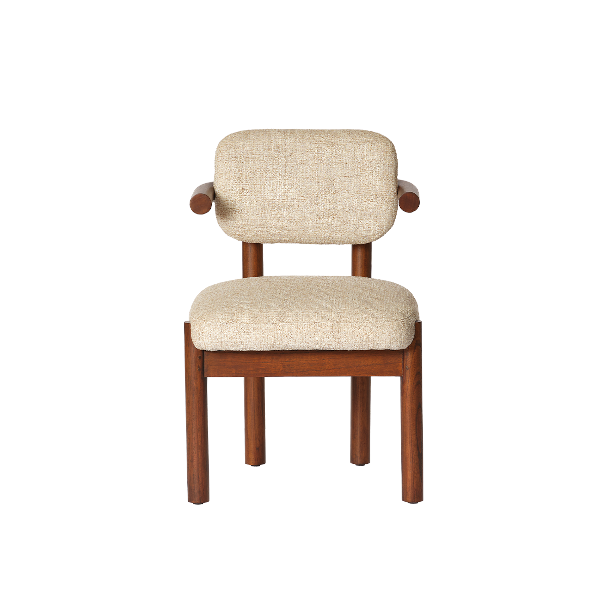 NEO - Sedia in legno massello di mindi e tessuto beige screziato con trama in rilievo