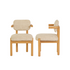 Lot de 2 chaises en mindi massif naturel et tissu beige chiné