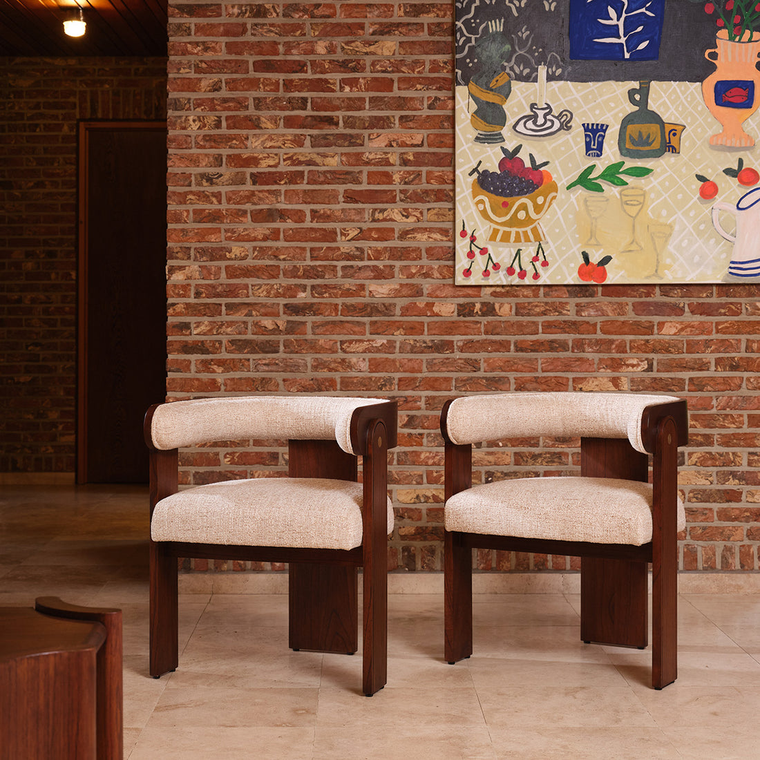 ARCHIBALD - Lot de 2 chaises en mindi massif et bouclette écrue
