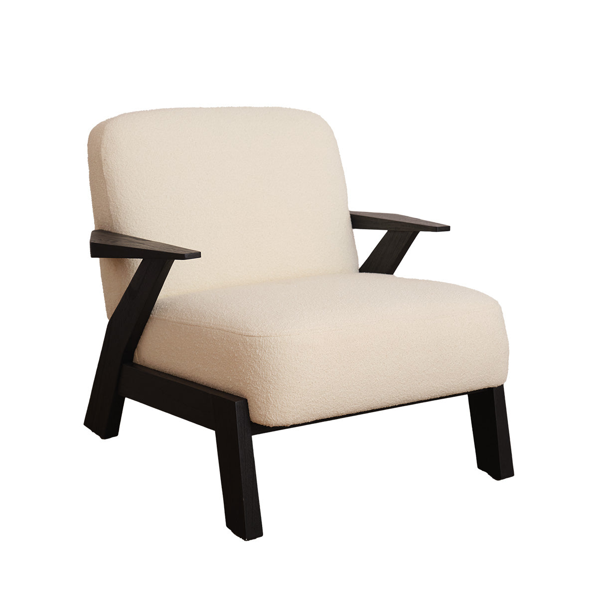 ZOLA - Sessel aus schwarzem Mindi-Massivholz und cremefarbenem Bouclé-Stoff