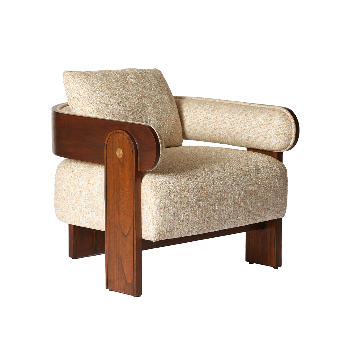 ARCHIBALD - Fauteuil en mindi massif et bouclette écrue