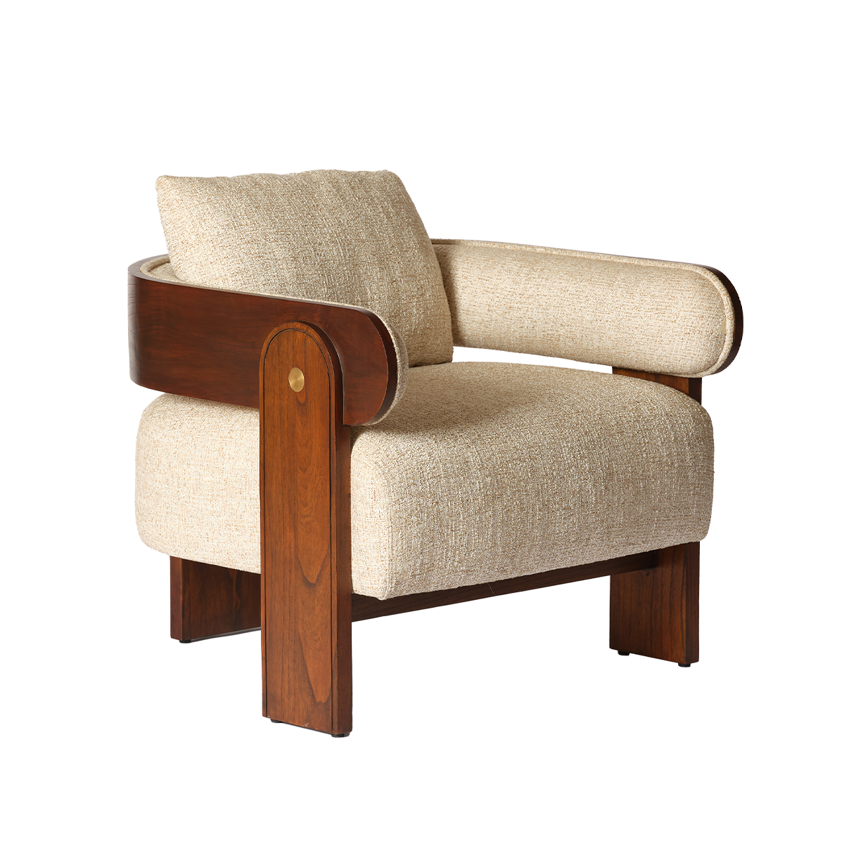 ARCHIBALD - Fauteuil en mindi massif et bouclette écrue