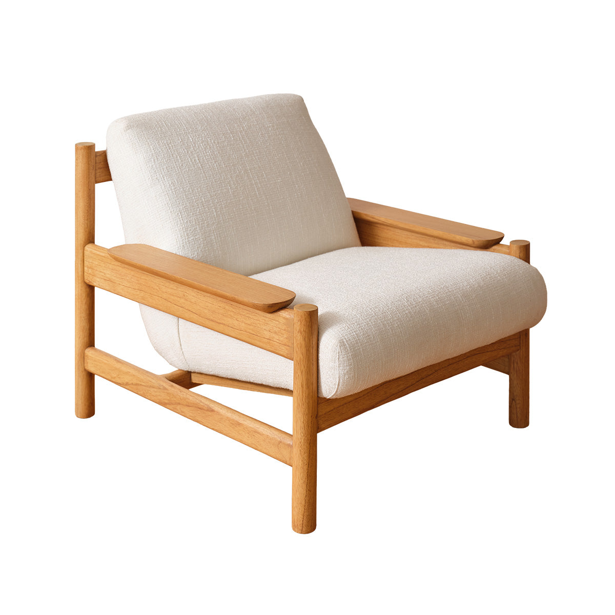 MARCEL - Fauteuil en mindi massif naturel et tissu blanc