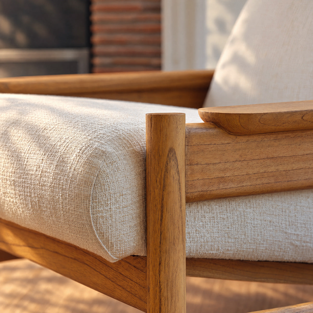 MARCEL - Fauteuil en mindi massif naturel et tissu blanc