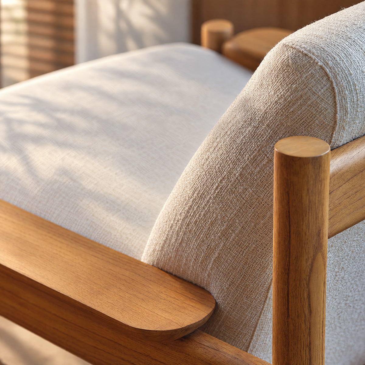 MARCEL - Fauteuil en mindi massif naturel et tissu blanc