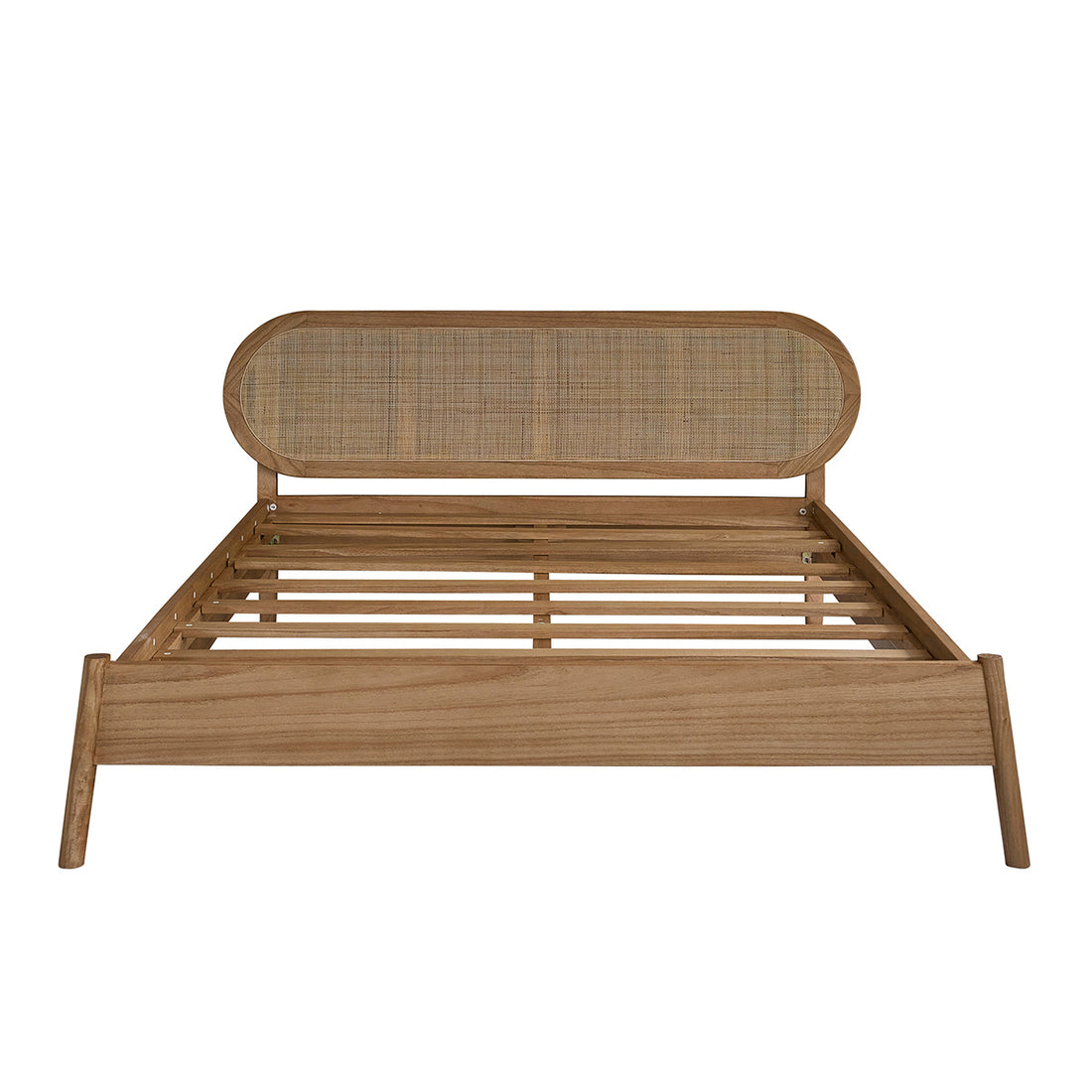 NINA - Bett aus Mindi-Holz und Rohrgeflecht, 160 cm, mit Lattenrost