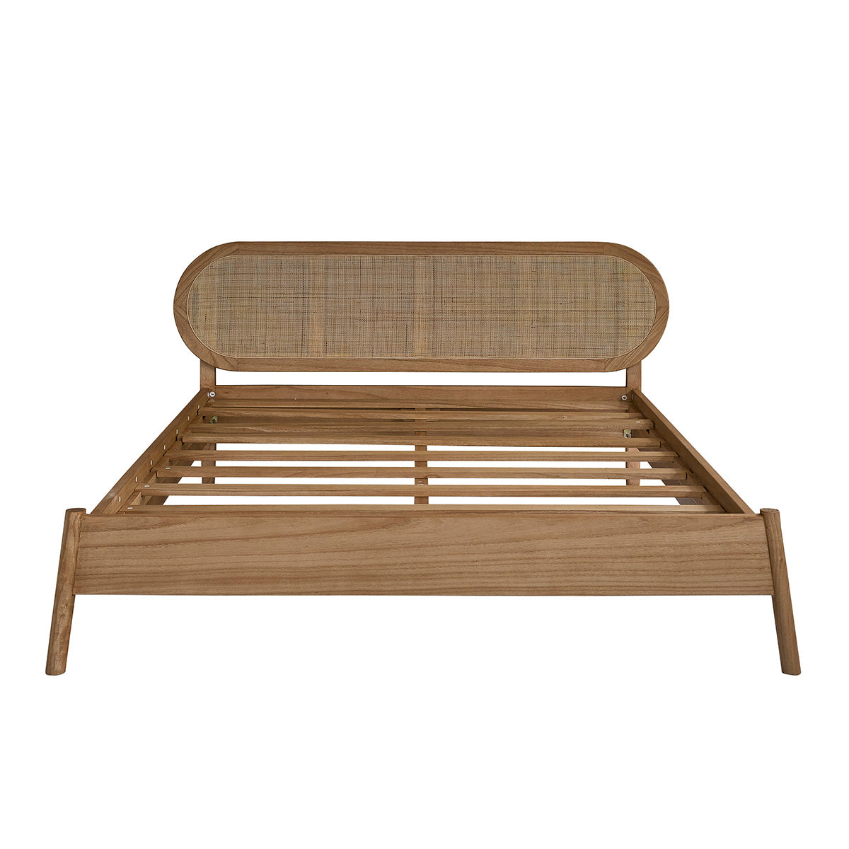 NINA - Letto in legno mindi massello e midollino da 160 cm con rete