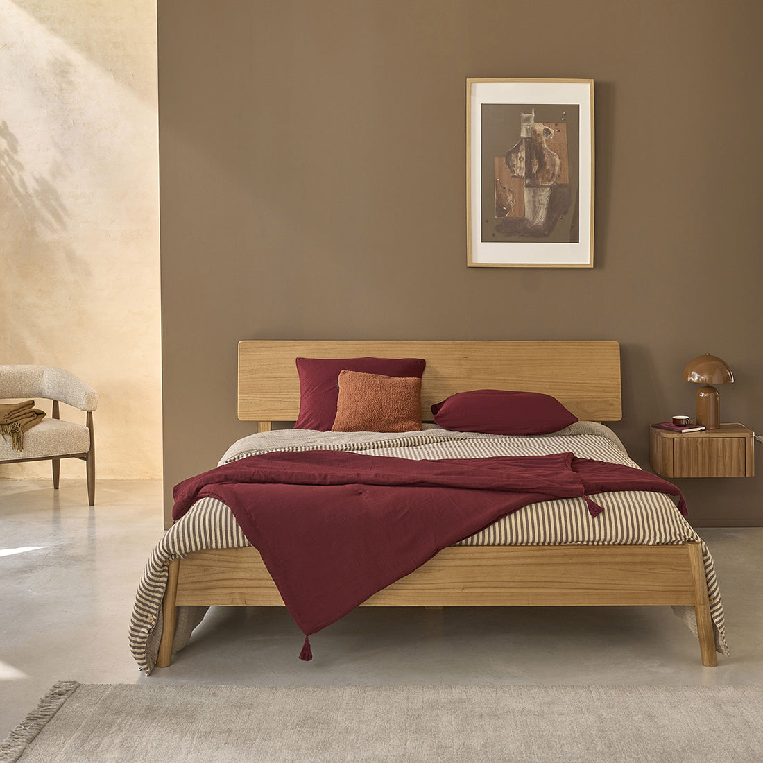 MAIA - Lit en bois de mindi 160 cm avec sommier
