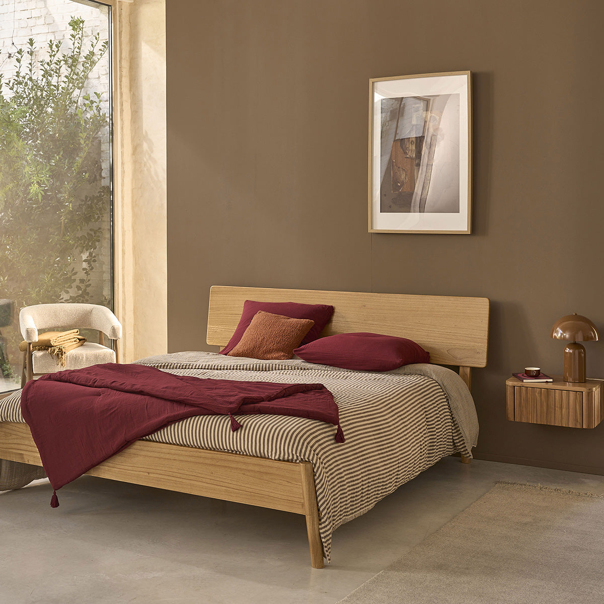 MAIA - Letto in legno di mindi da 160 cm con rete