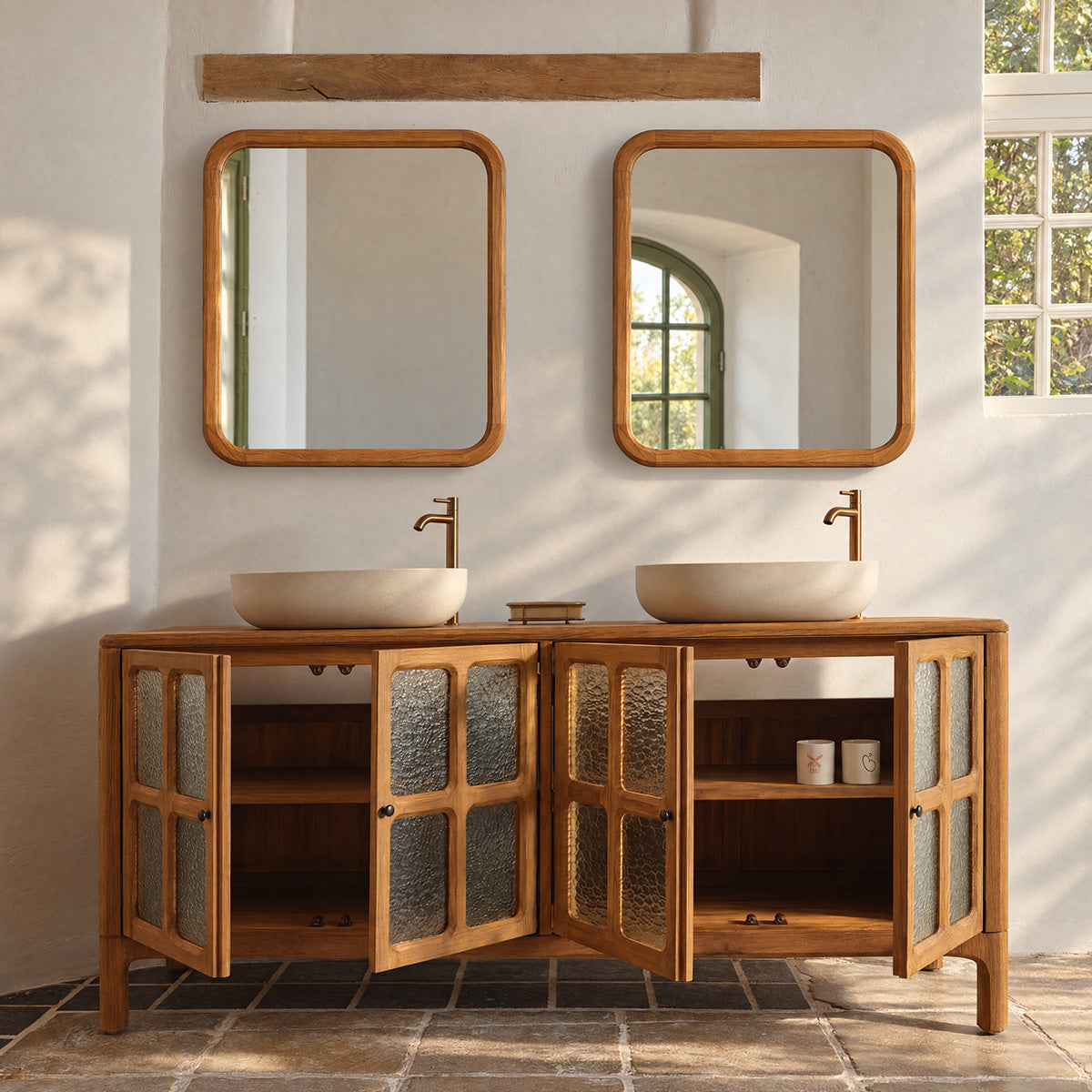 VELDE - Mobile sottolavabo in teak riciclato da 180 cm