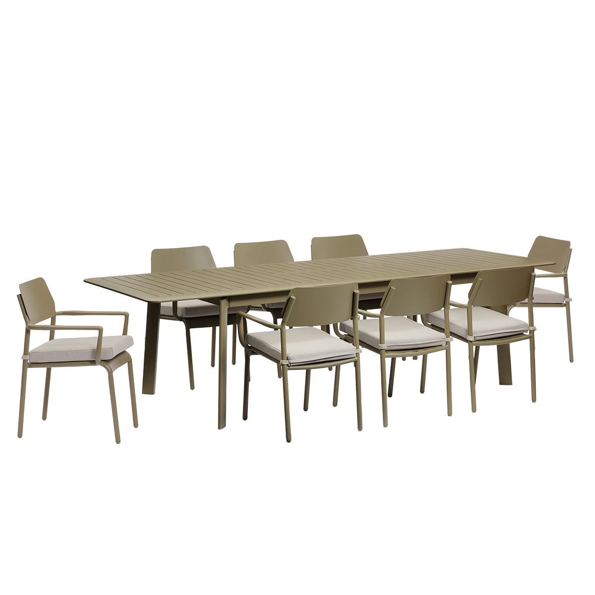 SARO - Salon de jardin en aluminium extensible kaki clair 6/10 pers.