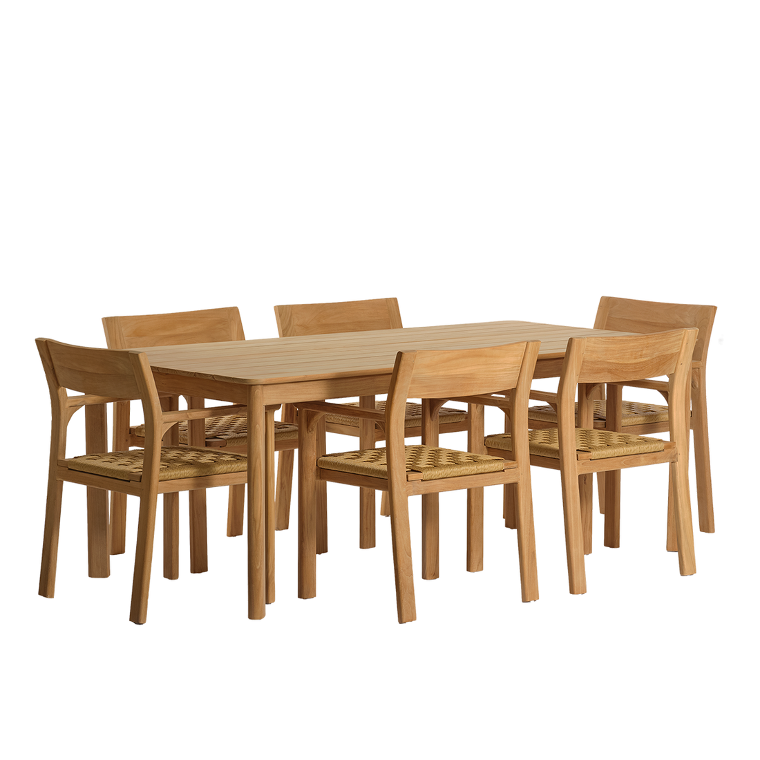 PIANA - Gartenmöbel aus massivem Teakholz und Rattan für 6 Personen.