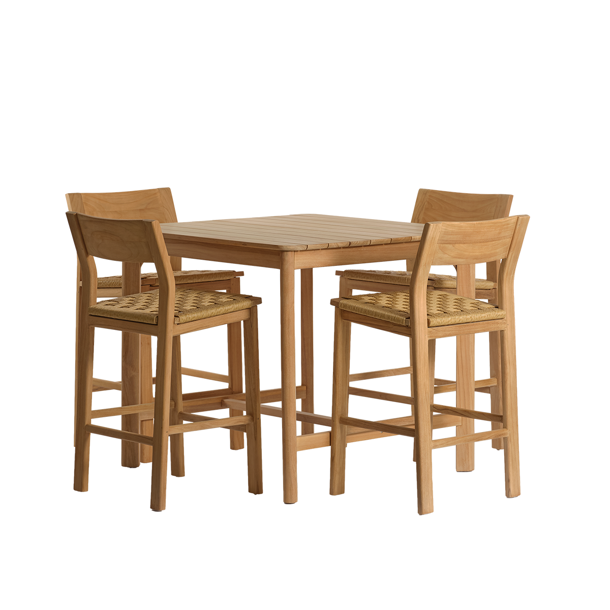 PIANA - Garten-Bar-Set aus massivem Teakholz und Rattan für 4 Personen.