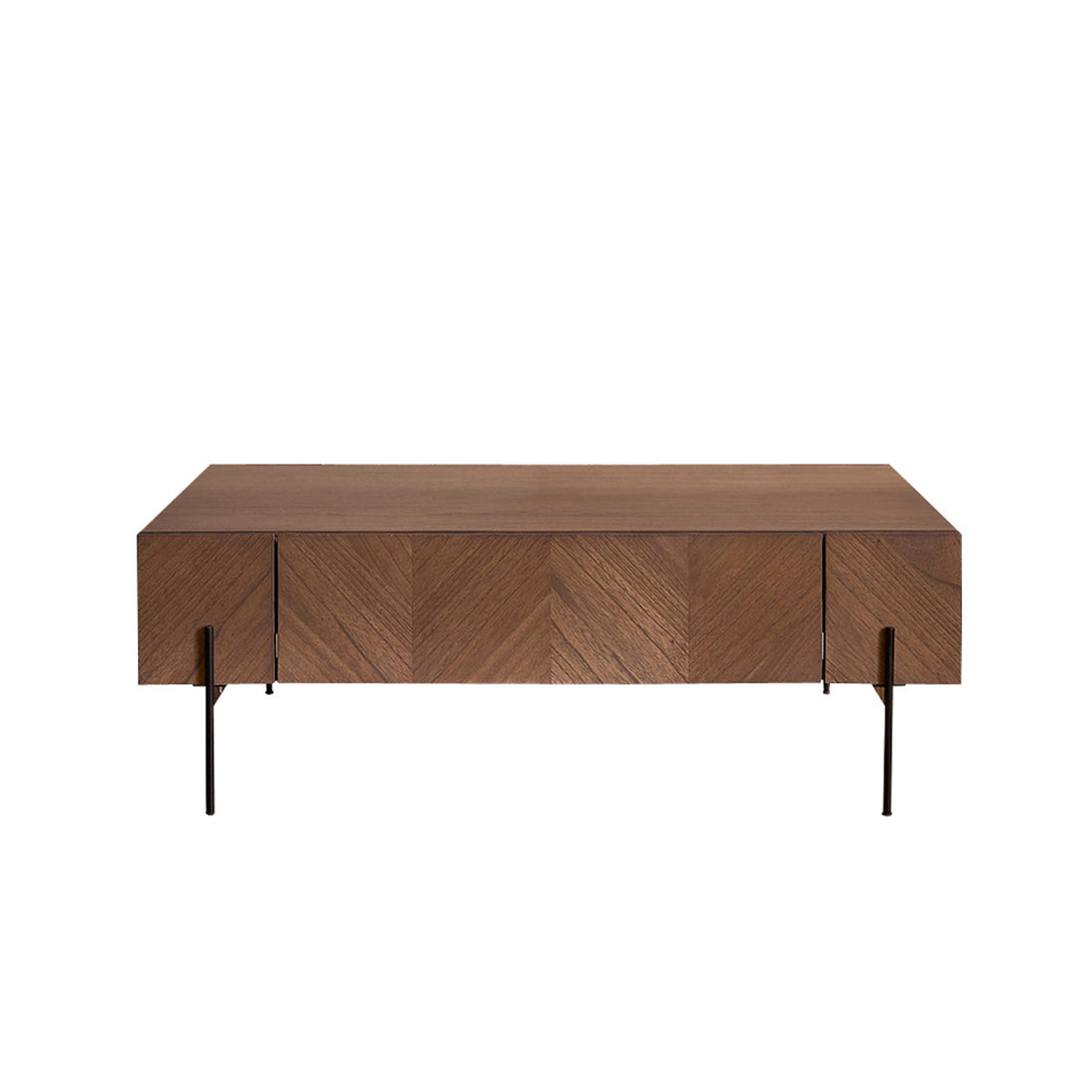 CALIX - Couchtisch aus massivem Mindi und Metall in Walnuss-Finish 120 cm