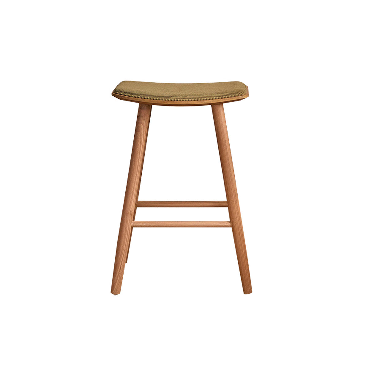 AMBRE - Tabouret de bar en teck massif assise velours cotelé 65 cm
