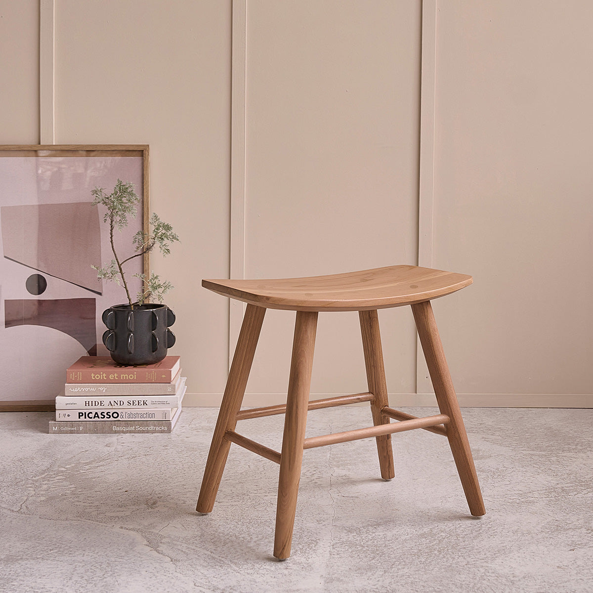 AMBRE - Sgabello da bar in teak massello 45 cm