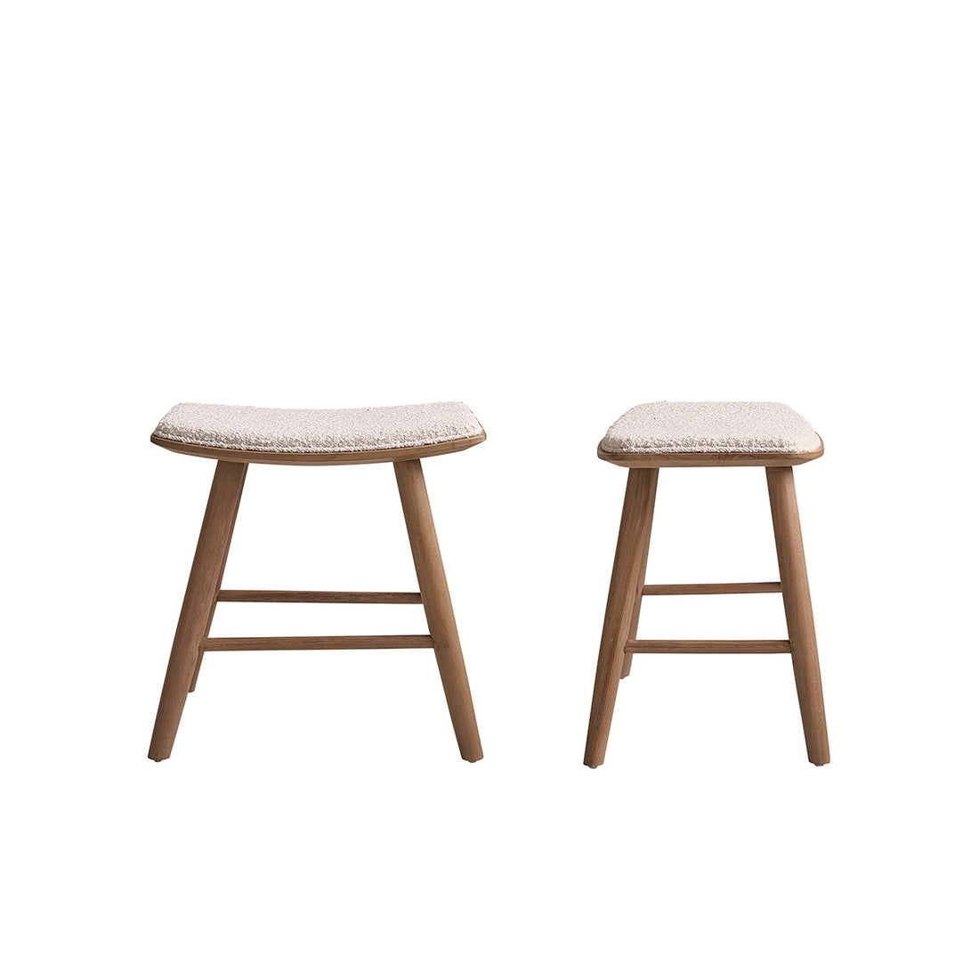 AMBRE - Lot de 2 tabourets de bar en teck massif et tissu bouclette 45 cm