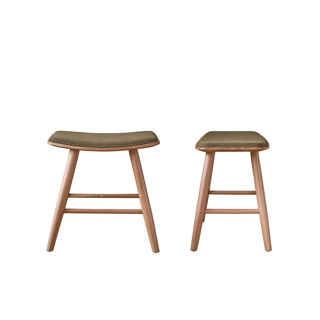 AMBRE - Lot de 2 tabourets de bar en bois de teck assise velours côtelé 45 cm