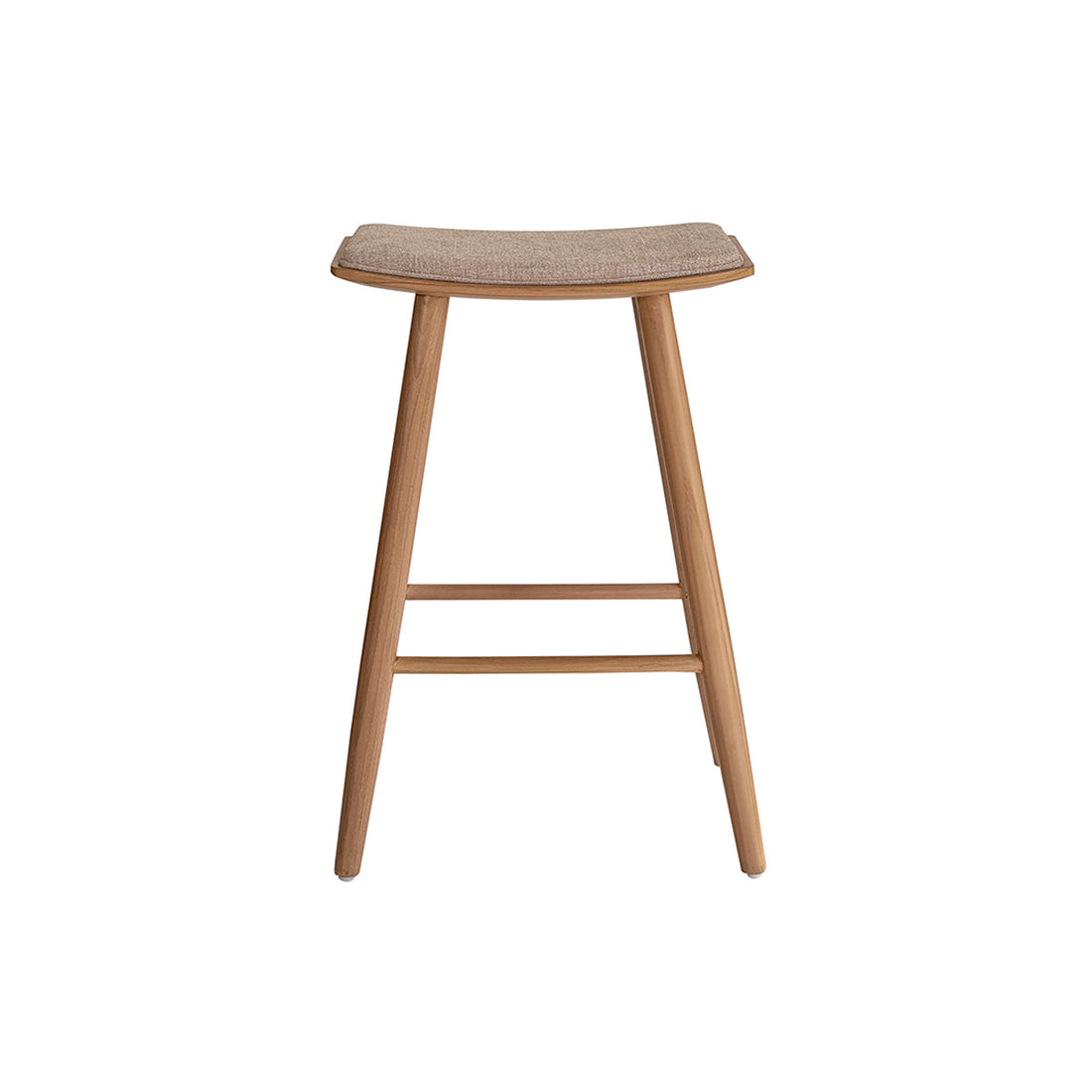 AMBRE - Tabouret de bar en teck massif et velours grège 65 cm