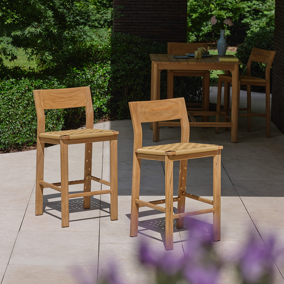 PIANA - Garten-Barstuhl aus massivem Teakholz (2er-Set)