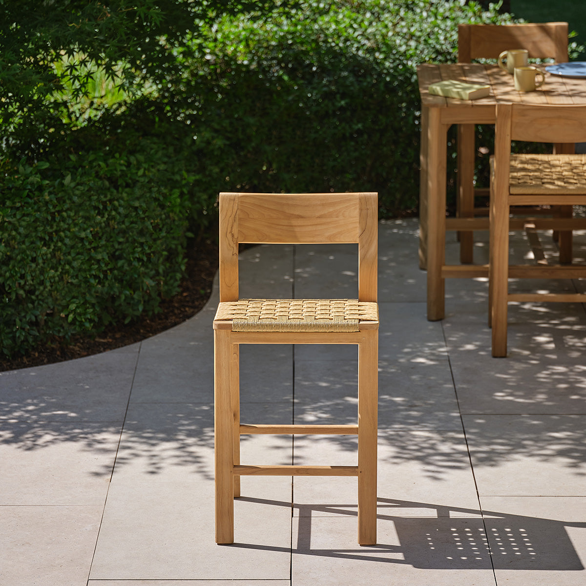 PIANA - Chaise de bar jardin en teck massif premium