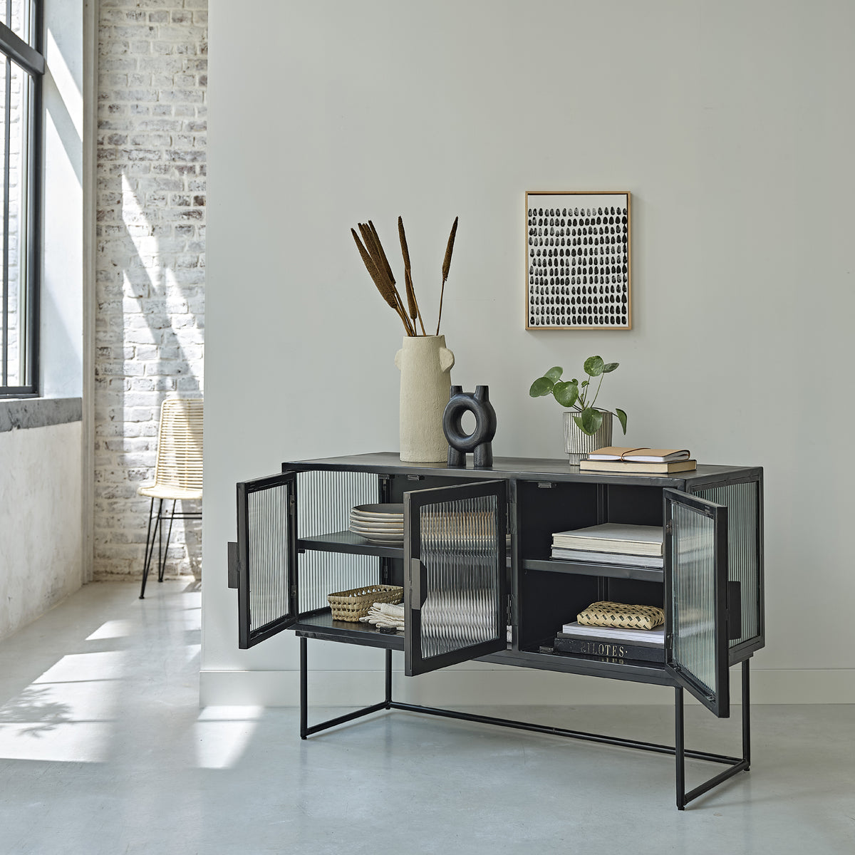 OCTAV - Buffet aus Metall und Wellglas 120 cm