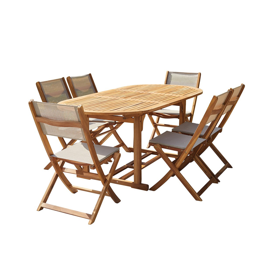 HANOÏ - Set di mobili da giardino in legno di acacia massello e textilene grigio 6/8 pers.