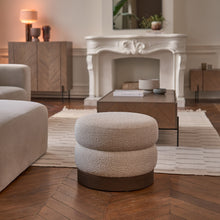 Pouf in mindi massello e tessuto bouclé bianco Ø55 cm