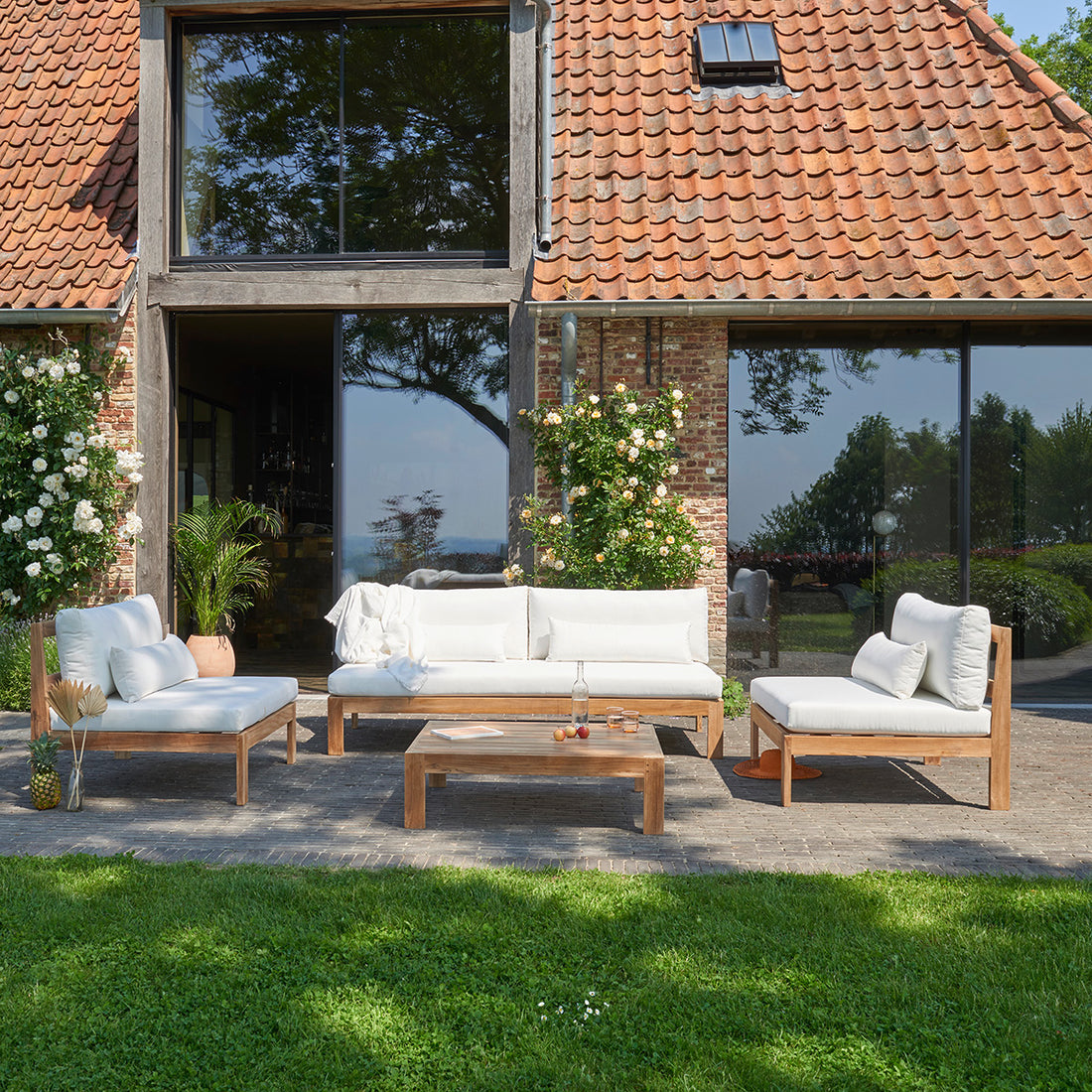 PALMA - Salon de jardin en teck massif blanc