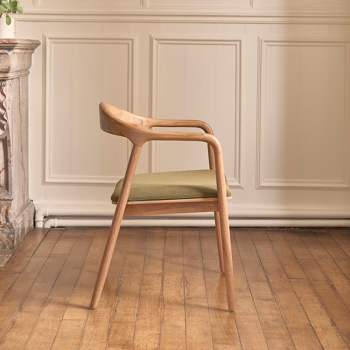 AMBRE - Set di 2 sedie in teak massello con seduta in velluto a coste color kaki