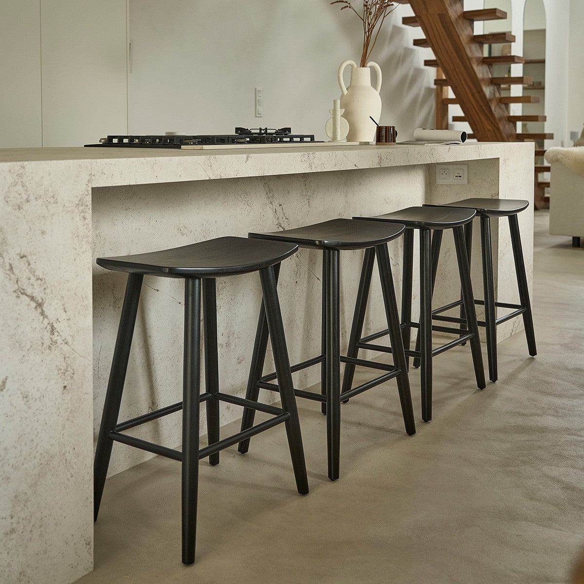 AMBRE - Set di 2 sgabelli in teak massello nero 75 cm