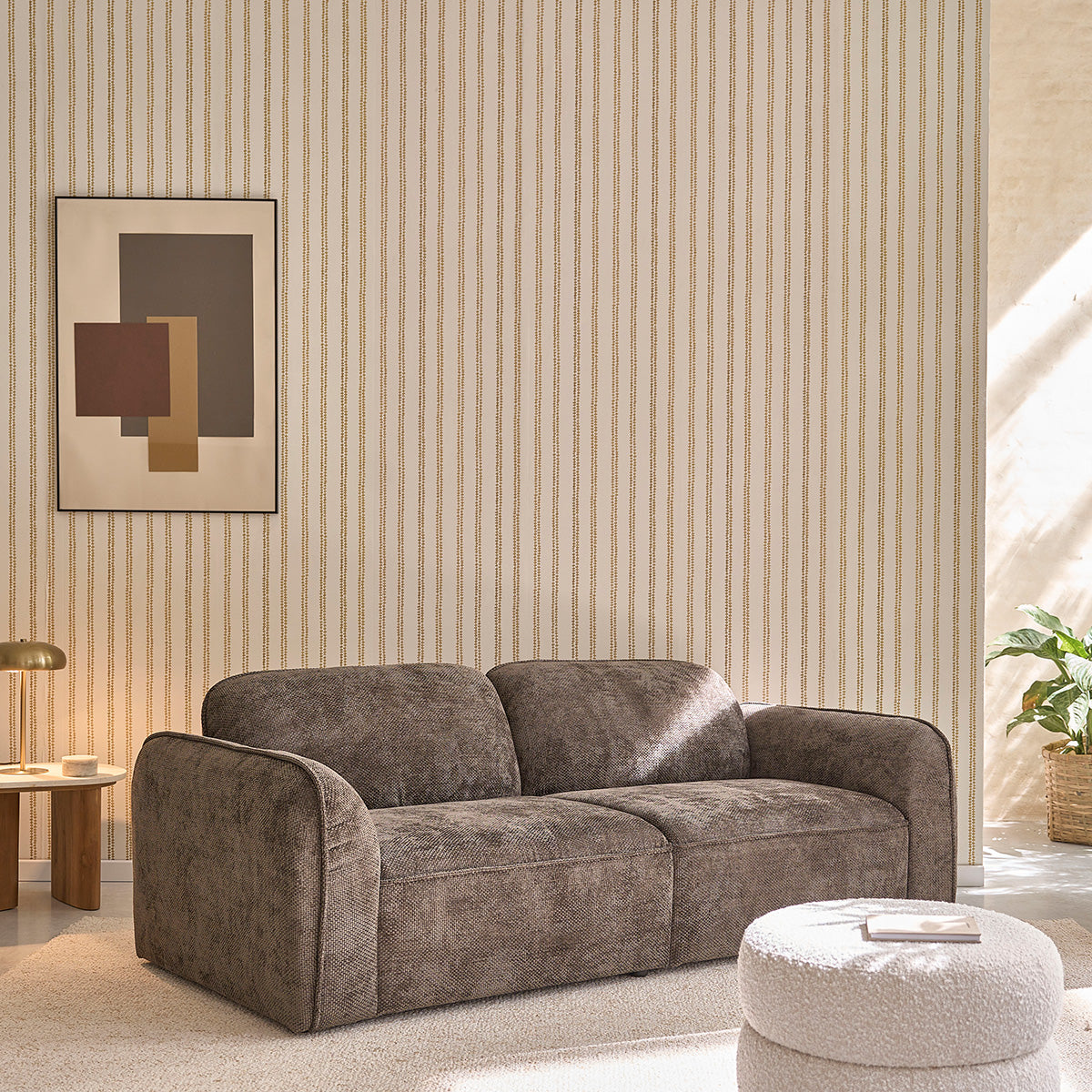 HECTOR - Gerades 3-Sitzer-Sofa aus Massivholz und gewebtem Samtstoff in mokka