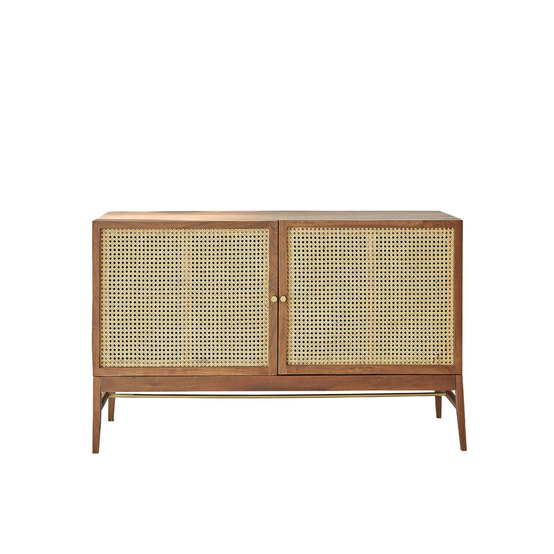 LEONTINE - Buffet en acacia massif finition noyer et cannage 120 cm