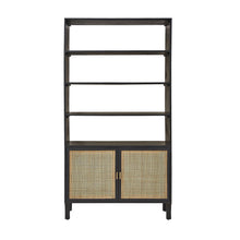 Bücherregal aus massivem Mangoholz, schwarz und Rohrgeflecht 170 cm