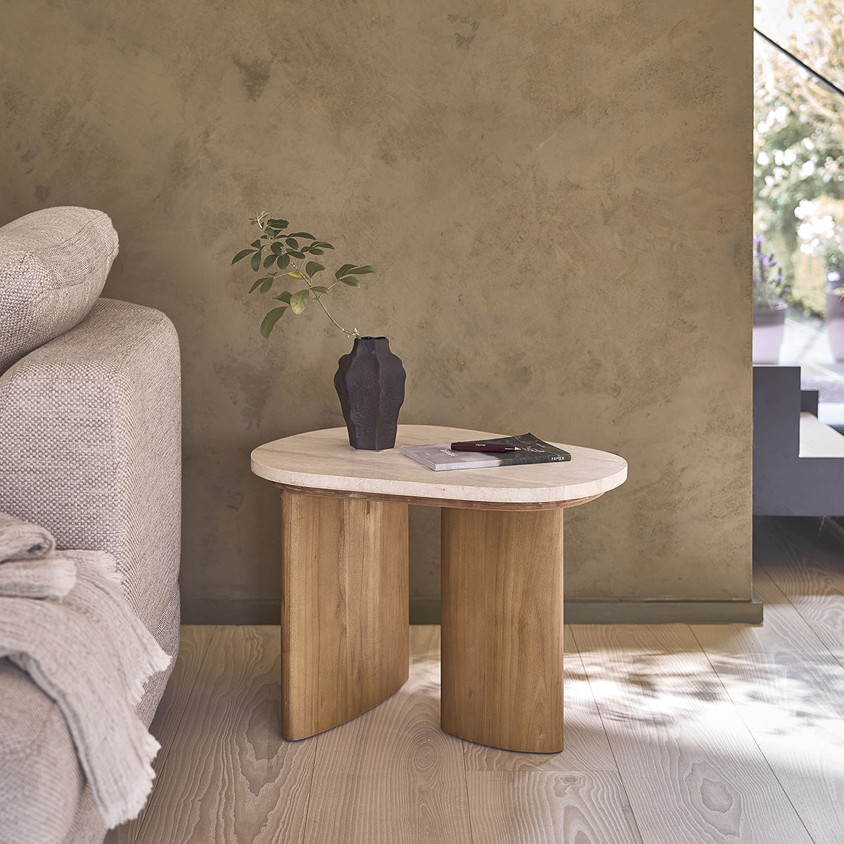 CALMA - Table d'appoint en teck massif et marbre organique