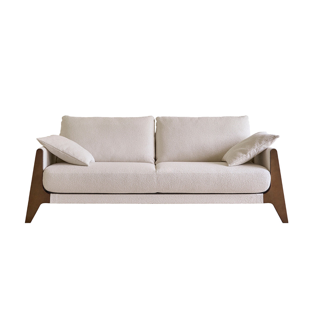 ONDINE - Gerades 4-Sitzer-Sofa aus Massivholz und weißem Bouclé-Stoff