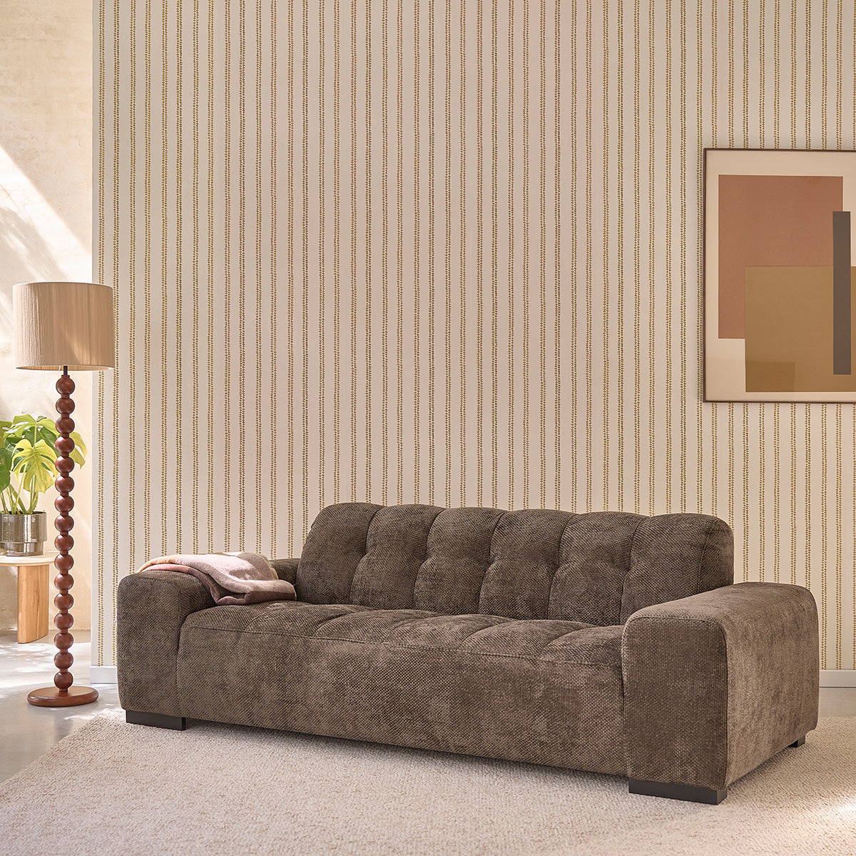 ALPHONSE - Divano dritto a 3 posti in velluto intrecciato moka