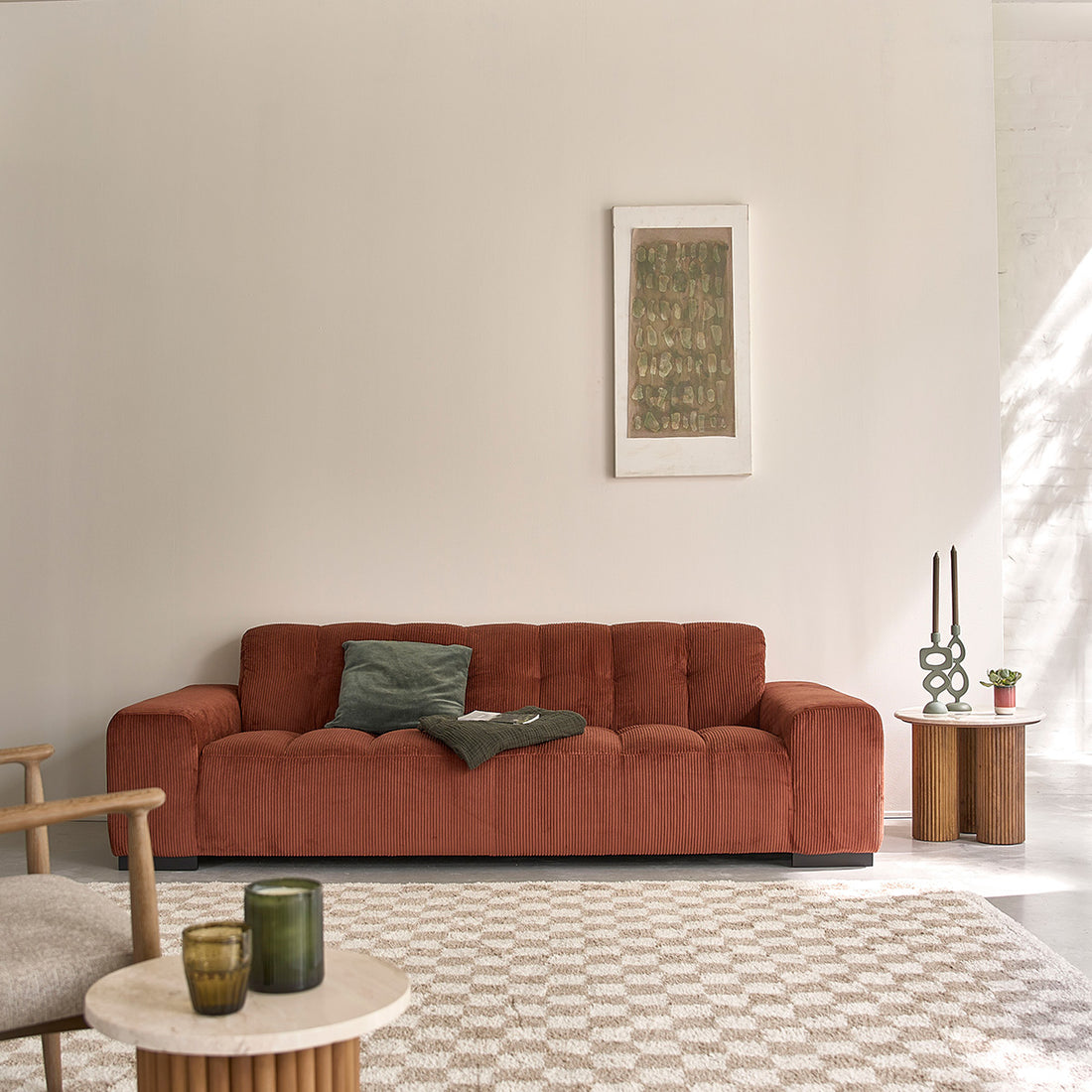 ALPHONSE - Gerades 4-Sitzer-Sofa aus terrakottafarbenem Cord