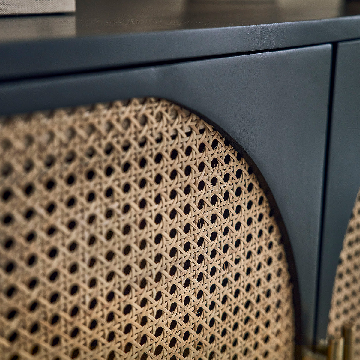 ZULMA - Buffet en manguier massif noir et cannage 100 cm