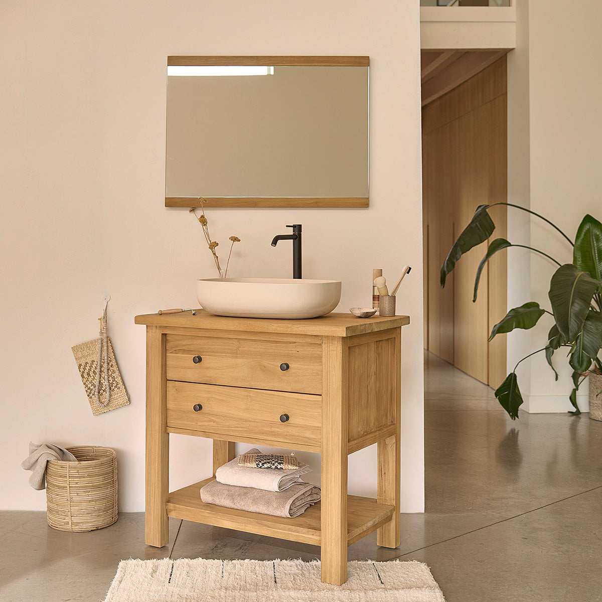 NAHELE - Meuble sous vasque en teck massif recyclé 82 cm