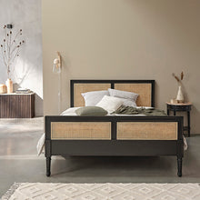 Lit en cannage et bois d'acajou 160 cm avec sommier