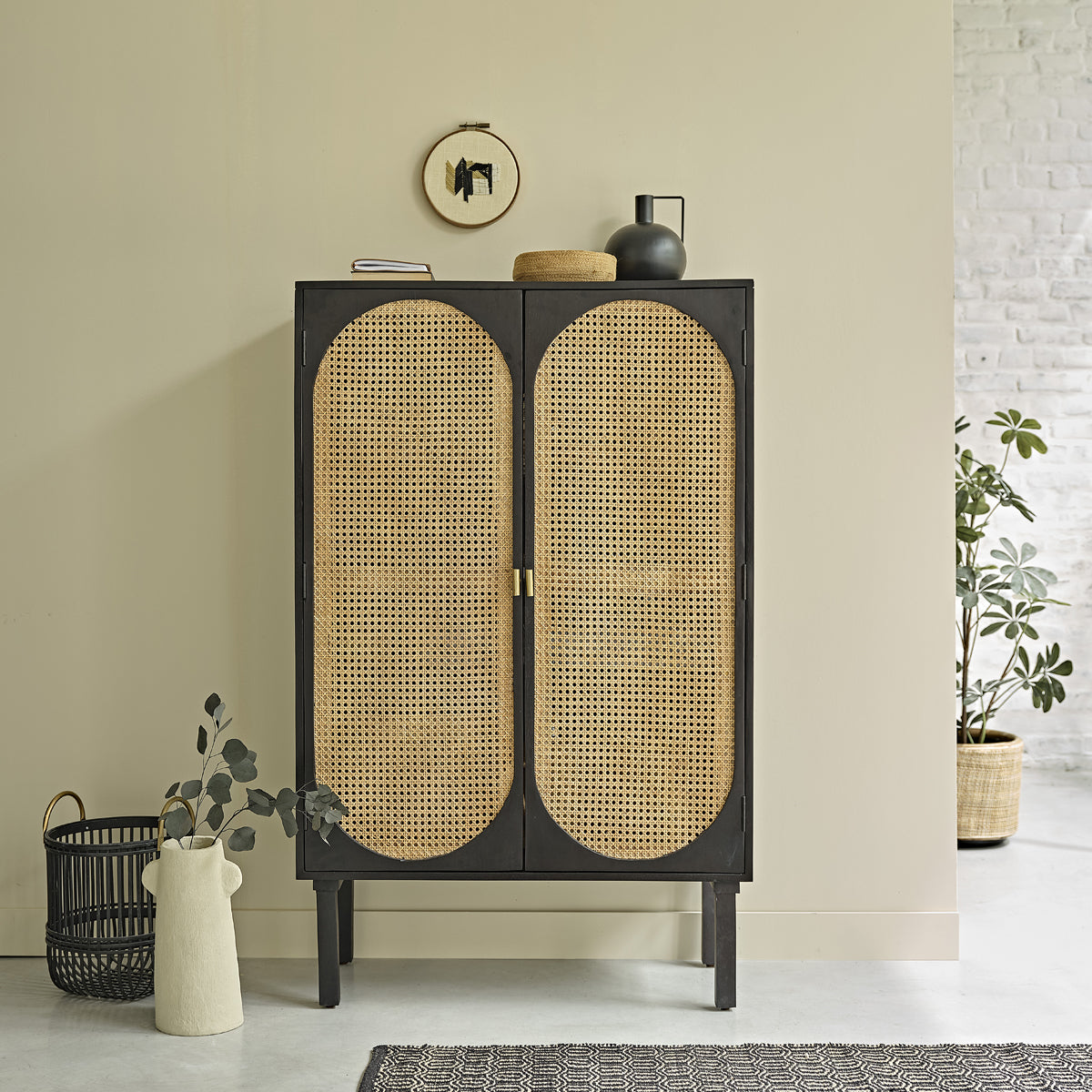 ZULMA - Armadio in mango massello e midollino 90 cm